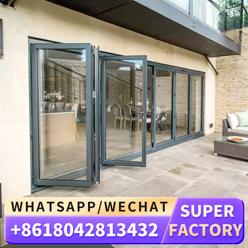 Outdoor Aluminium double-layered glass Bi fold patio Doors Soundproof Folding Glass Doors