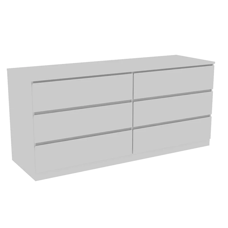 Asteria 6 Drawer Double Dresser, Metal Handles -White