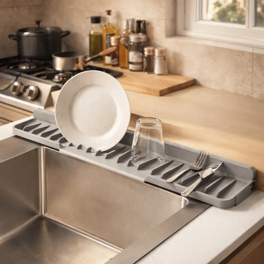 Suction Cup Silicone Sink Drain Pad Anti-slip Narrow Edge Sink Splash Guard Splash-proof Quick Drain Draining Rack Kitchen Sink