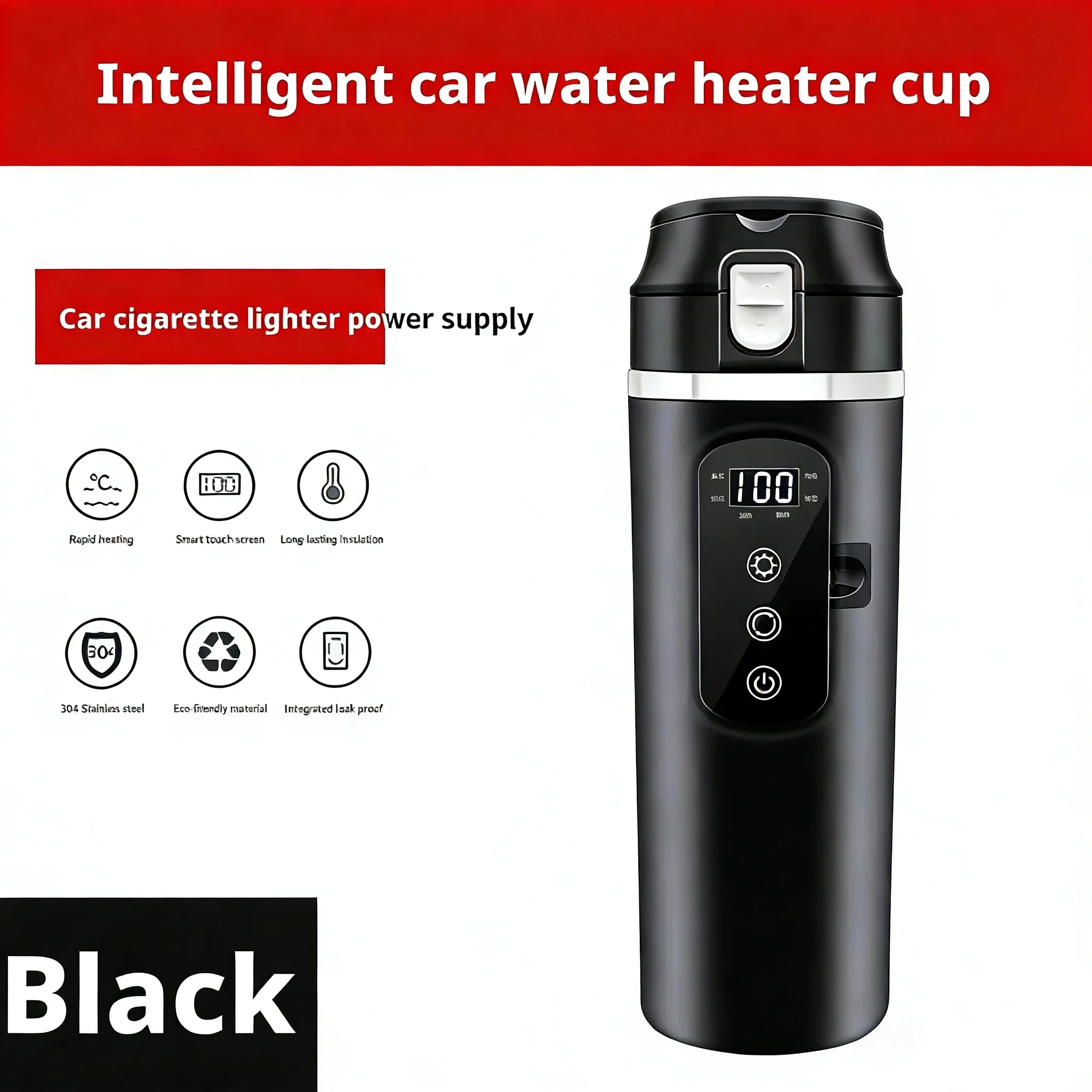 Vehicle-Mounted Smart Digital Display Kettle - 12V/24V Universal Electric Heating Cup 500ML Portable Outdoor Hot Water Boiler