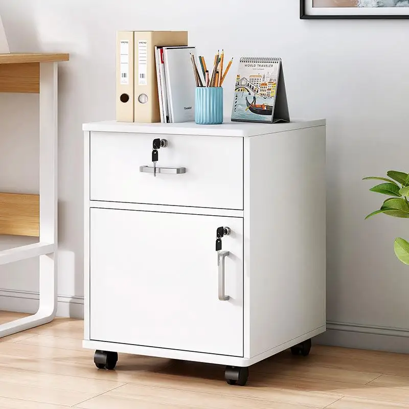 #File Cabinet Office Lock Storage Cabinet Mobile Wheel Under Table Locker Wooden Drawer  Low Cabinet Small
