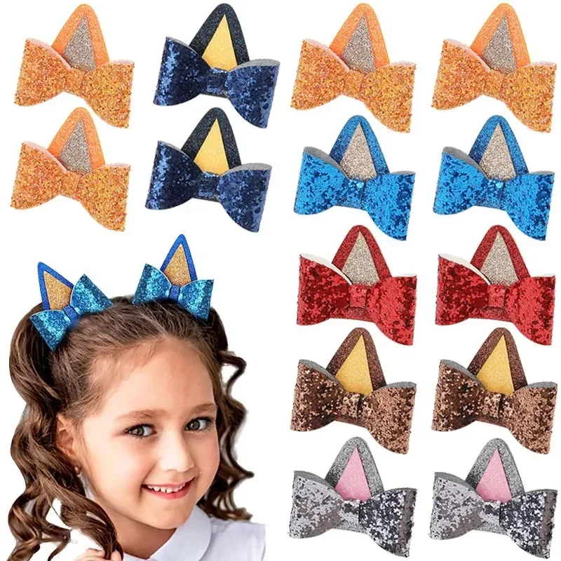 2 stücke Blueyes Ohren Haars chleife Clips Bingos Kleinkind Kinder niedlichen Glitzer Haarnadeln Kostüm zubehör Mädchen Bögen Haarnadel Geburtstags