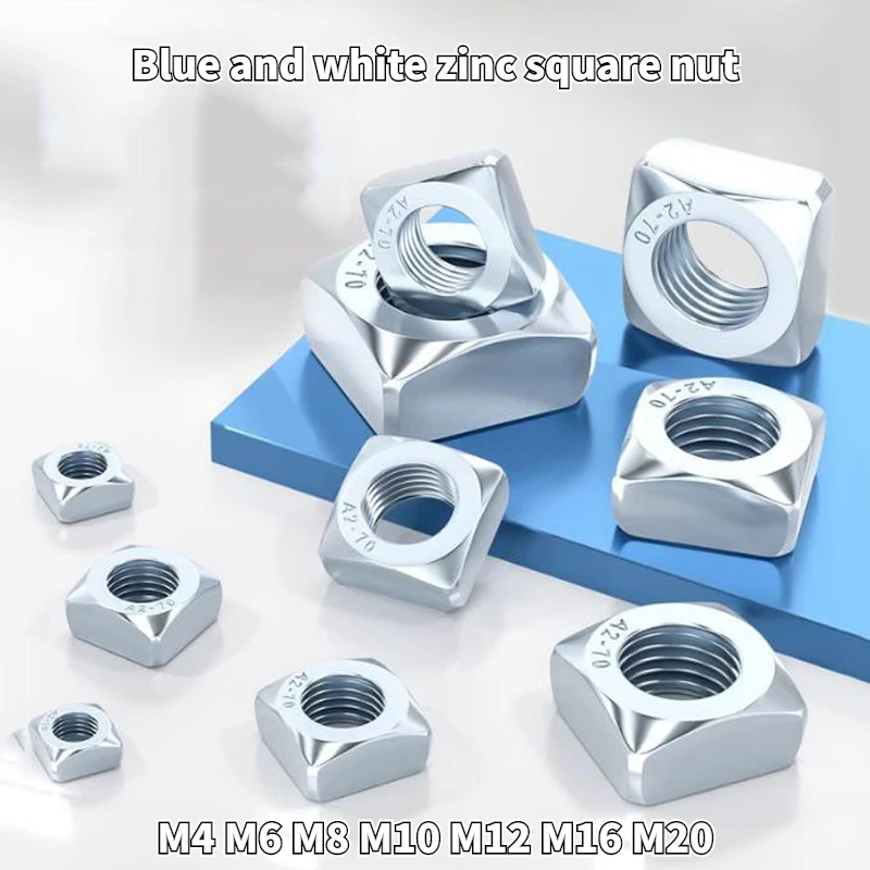 Blue and White Zinc Carbon Steel Galvanized Square Nut Square Nuts M4 M6 M8 M10 M12 M16 M20