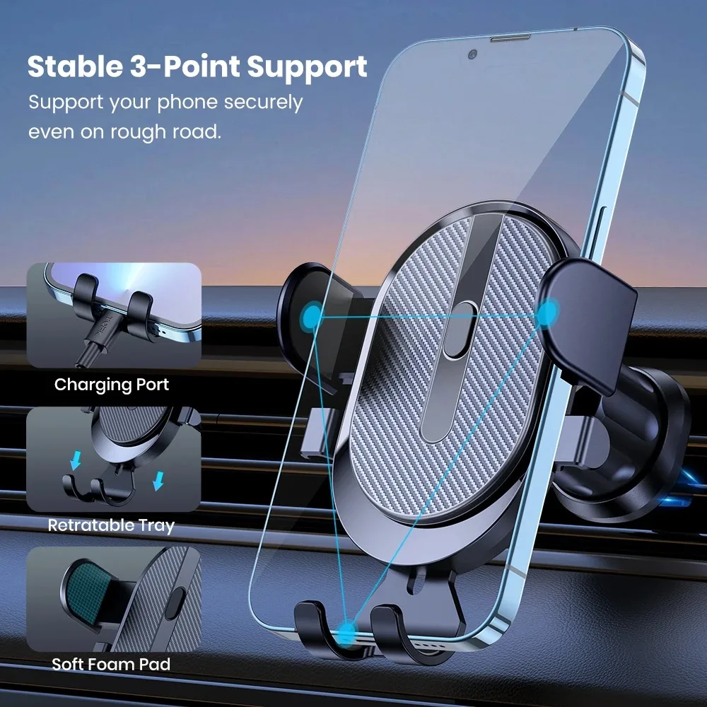 New Car Phone Holder Stand Mount Upgrade Auto Locking Universal Phone Holder with Hook Clip for Car Air Vent for iPhone Samsung