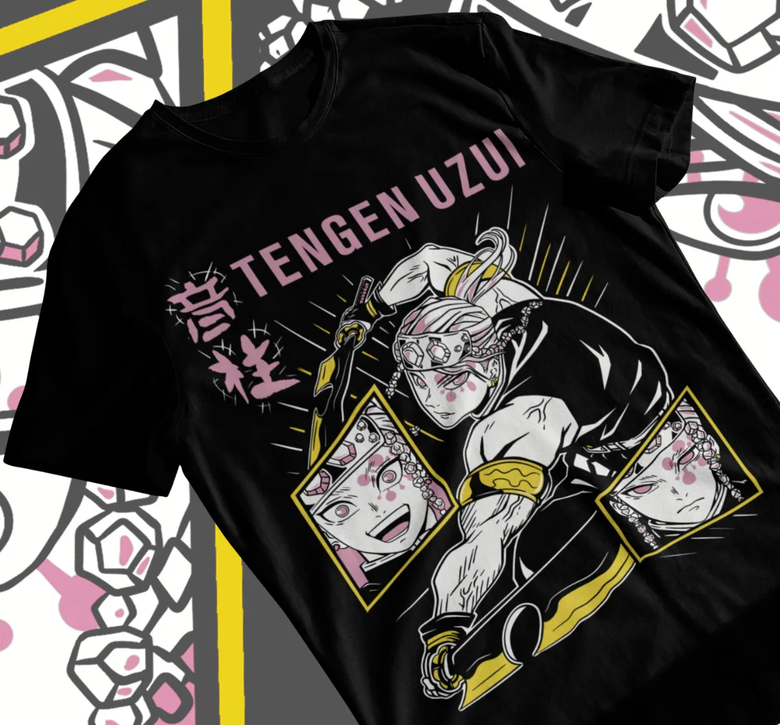 Uzui Tengen Demon Slayer Manga Strip Anime Unisex Tshirt T-Shirt Black Soft Tee