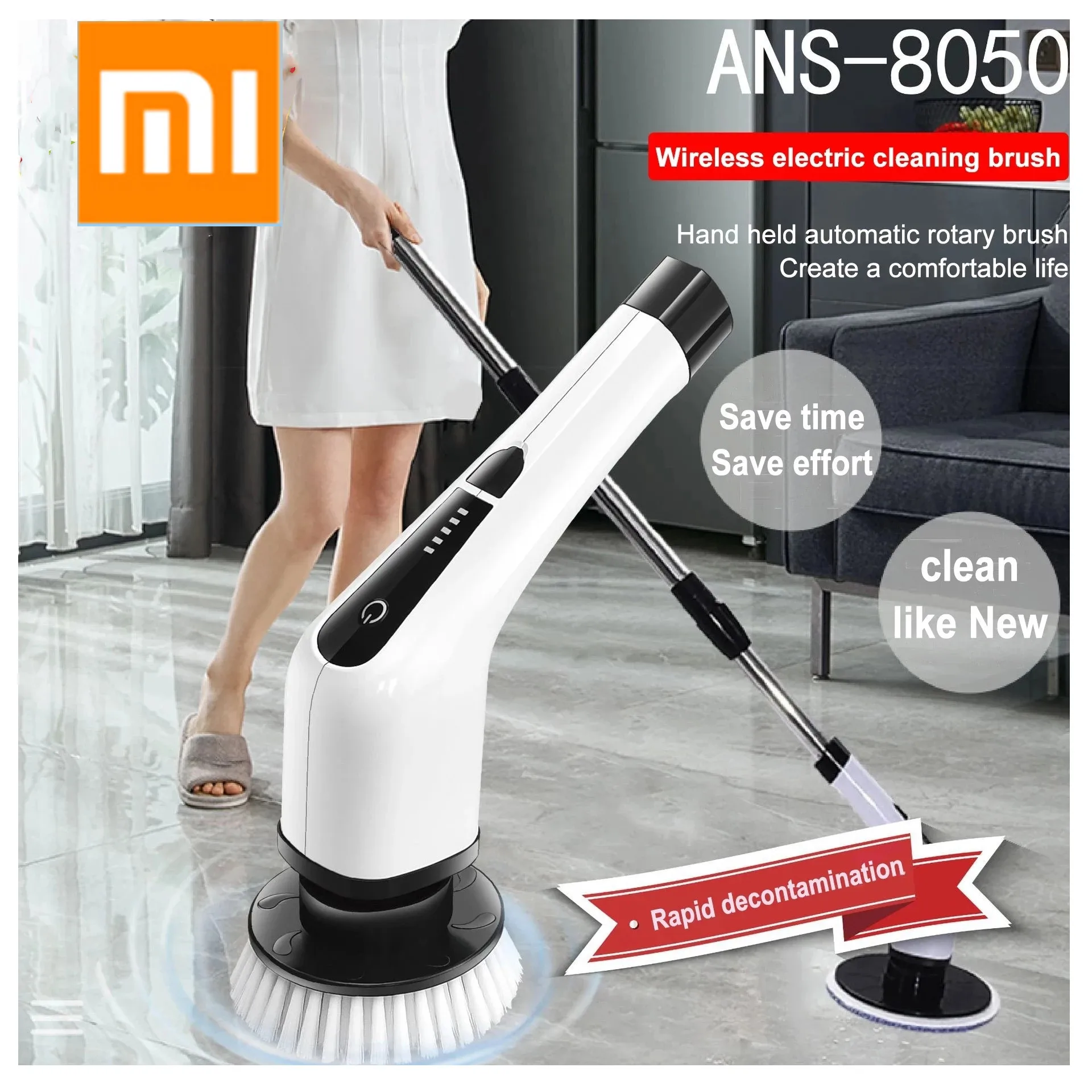 XMSJ 7 In 1 Wireless Electric Cleaning Turbo Scrub Brush Window Wall Cleaner Adjustable Bathroom Kitchen Cleaning Tool