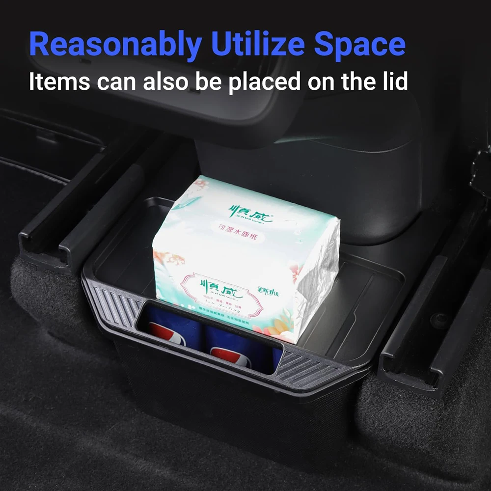 Newest for Model Y Rear Center Console Organizer TPE Backseat Storage Box Garbage Can with Anti-Slip Lid Cover Rear Bin 2nd Row