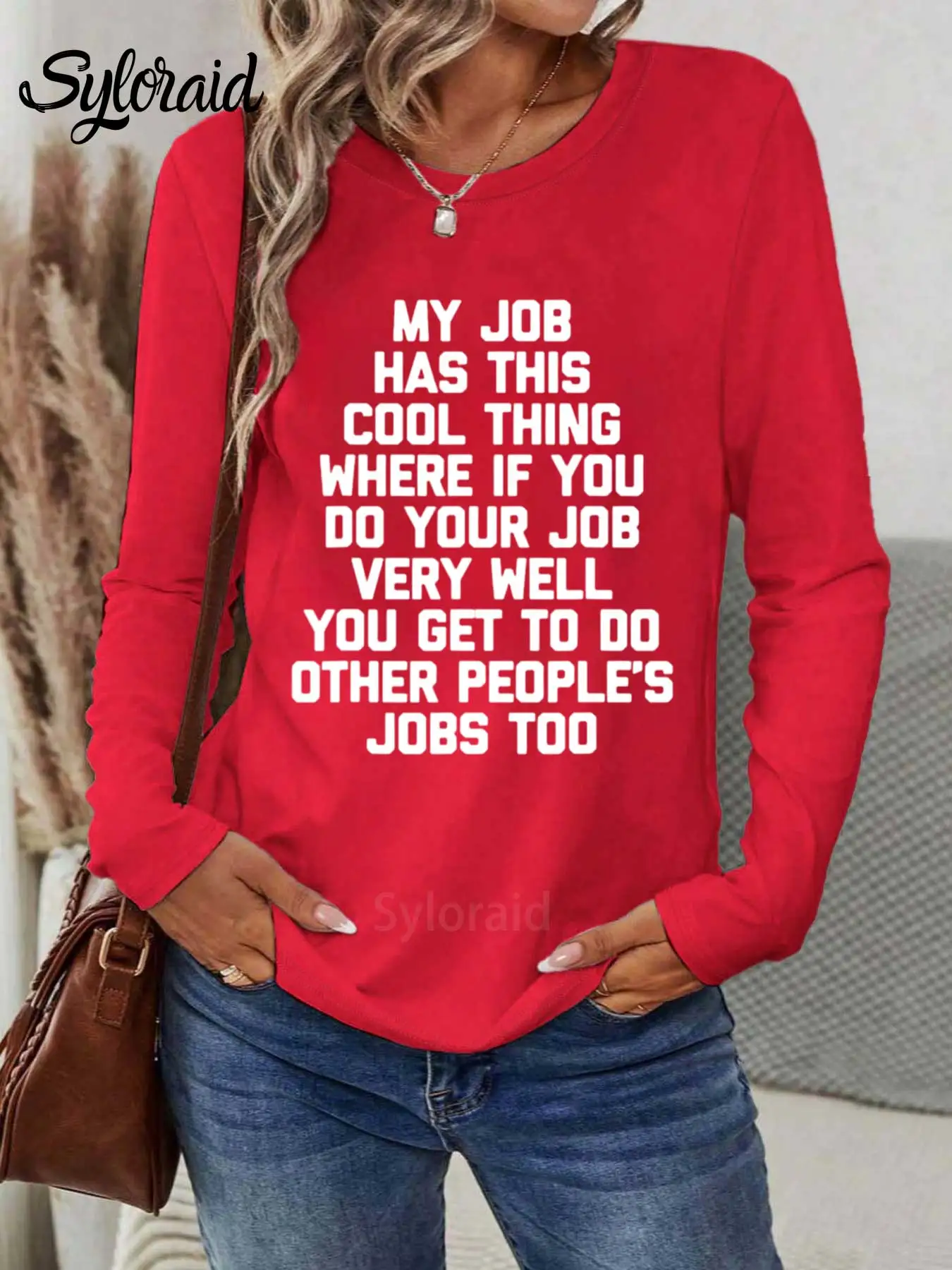 تي شيرت نسائي طويل الأكمام مضحك مكتب وظيفة تي شيرت وظيفي لديه هذا شيء رائع قميص موضة جولة الرقبة عارضة أعلى #3