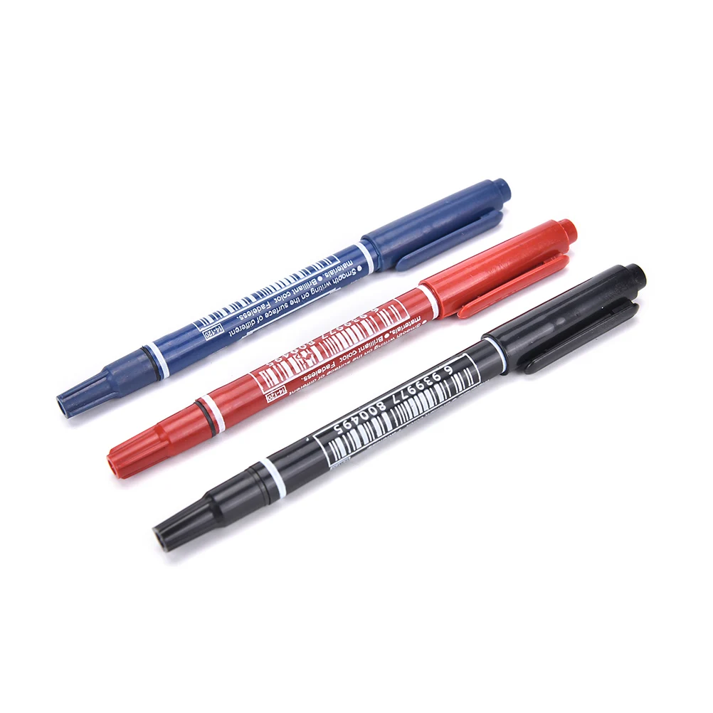 New 1Pcs High Quality Double Marker Pen Permanent Black Blue Red Ink Pens Student School Office Stationery