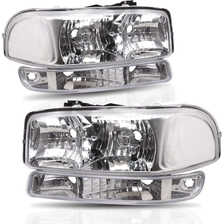 

Фара в сборе, совместимая с хромированным корпусом GMC Sierra 1500 1500 и GMC Yukon 1999-2006 годов, с двумя прозрачными линзами и Passen