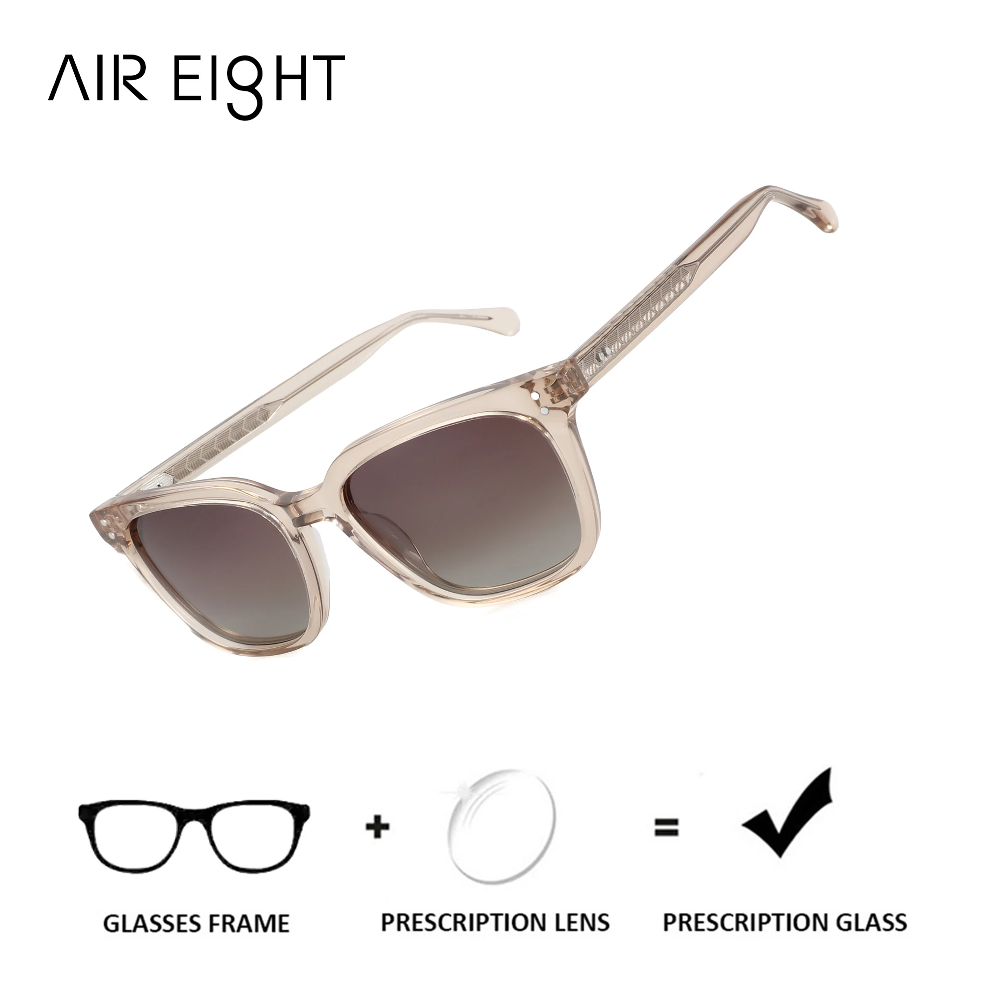 AIR EIGHT M Size Square Handmade Acetate Prescription Sunglasses For Women And Men Polarized UV400 Timeless Classic Eyeglasses