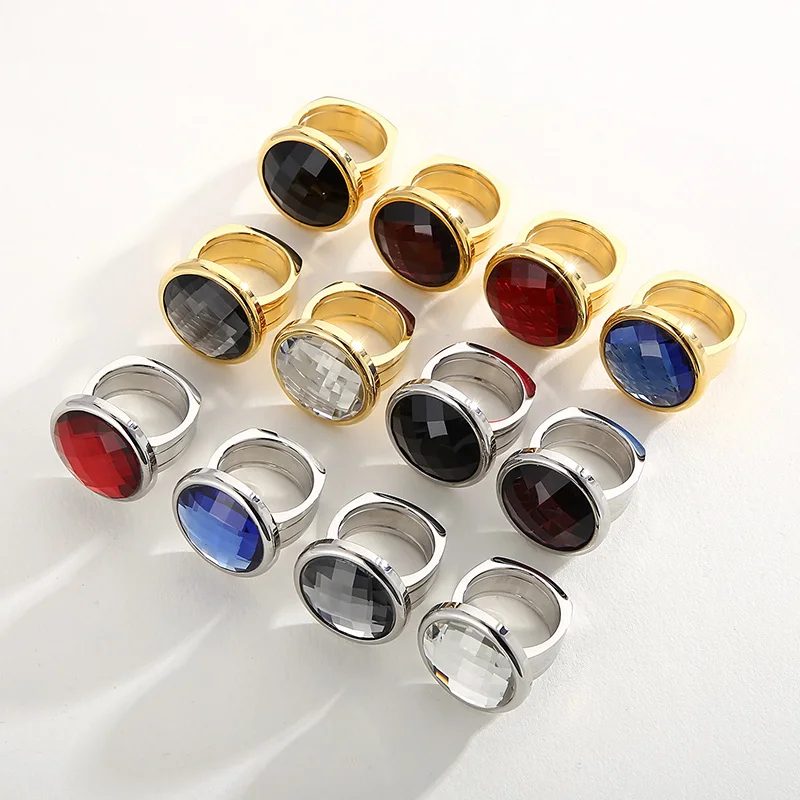 KALEN Bague Multiple Color Stone Rings For Women Gold Silver Color Polished Stainless Steel Bridal Sets Wedding Anillo Jewelry