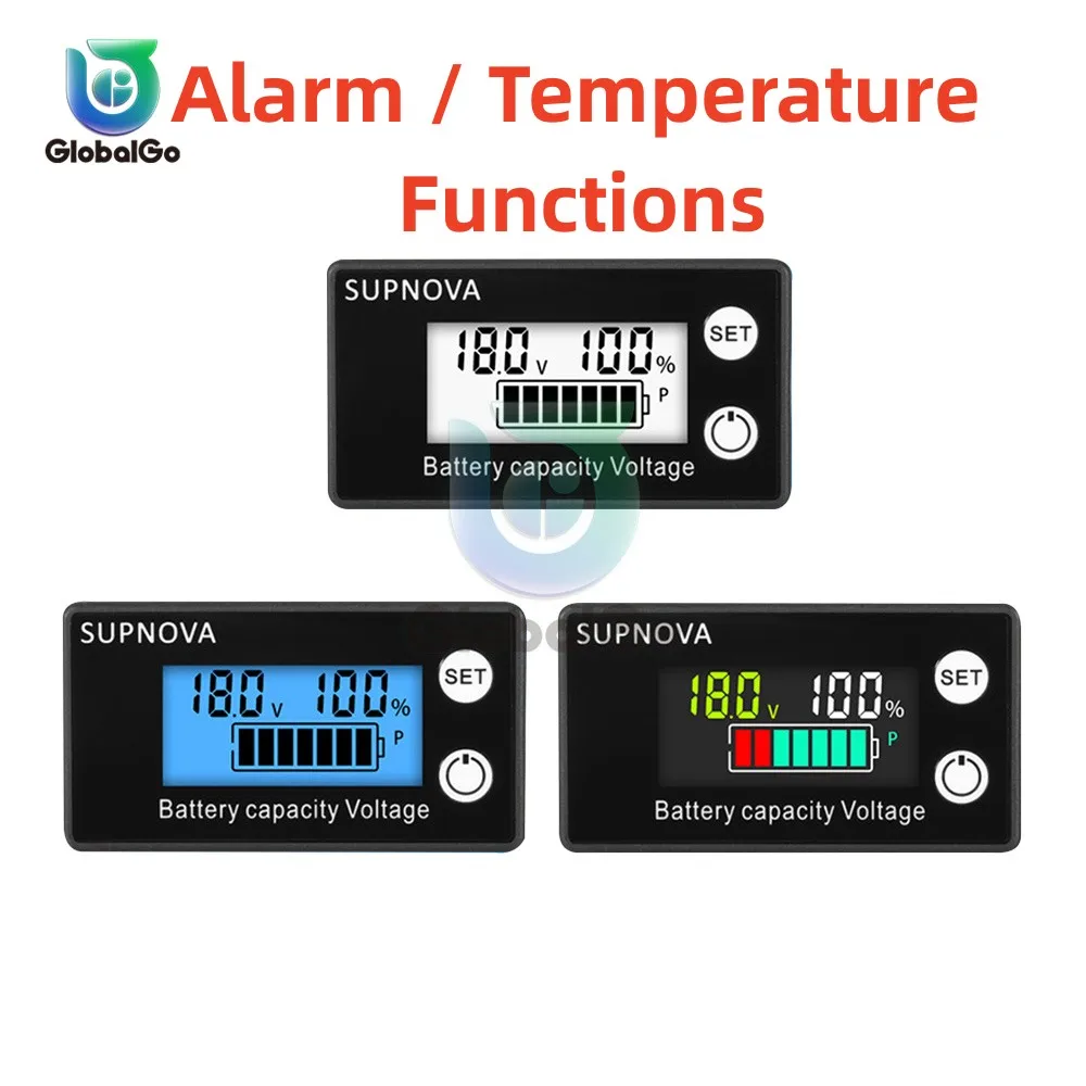 Battery Capacity Indicator Voltmeter DC 8V-100V Lead Acid Lithium LiFePO4 Car Motorcycle Voltmeter Voltage Gauge 12V 24V 48V 72V