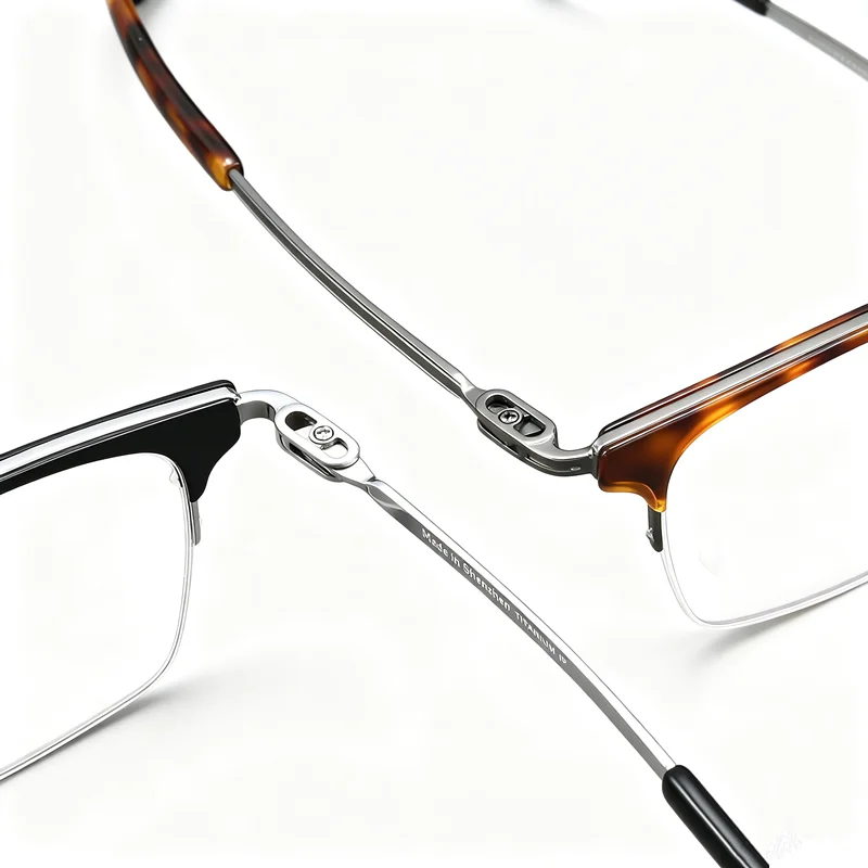 Tortoiseshell sheet pure titanium eyeglass frame large frame half frame male and female prescription myopia eyeglass frame