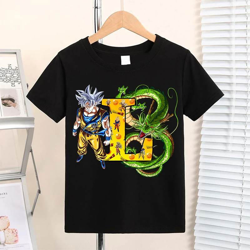 Neues Dragon Ball Goku Black T-Shirt für Jugendliche, Niedliches Cartoon-Schriftzug-Design, Anime-Oberteil, Sommer-T-Shirt mit Rundhalsausschnitt, Weiches Kurzarm-Shirt