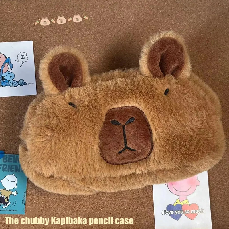 Capivara Pelúcia Animal Lápis Saco, Saco Cosmético de Grande Capacidade, Papelaria Escola Kawaii, Saco De Armazenamento Multifuncional, Bonito