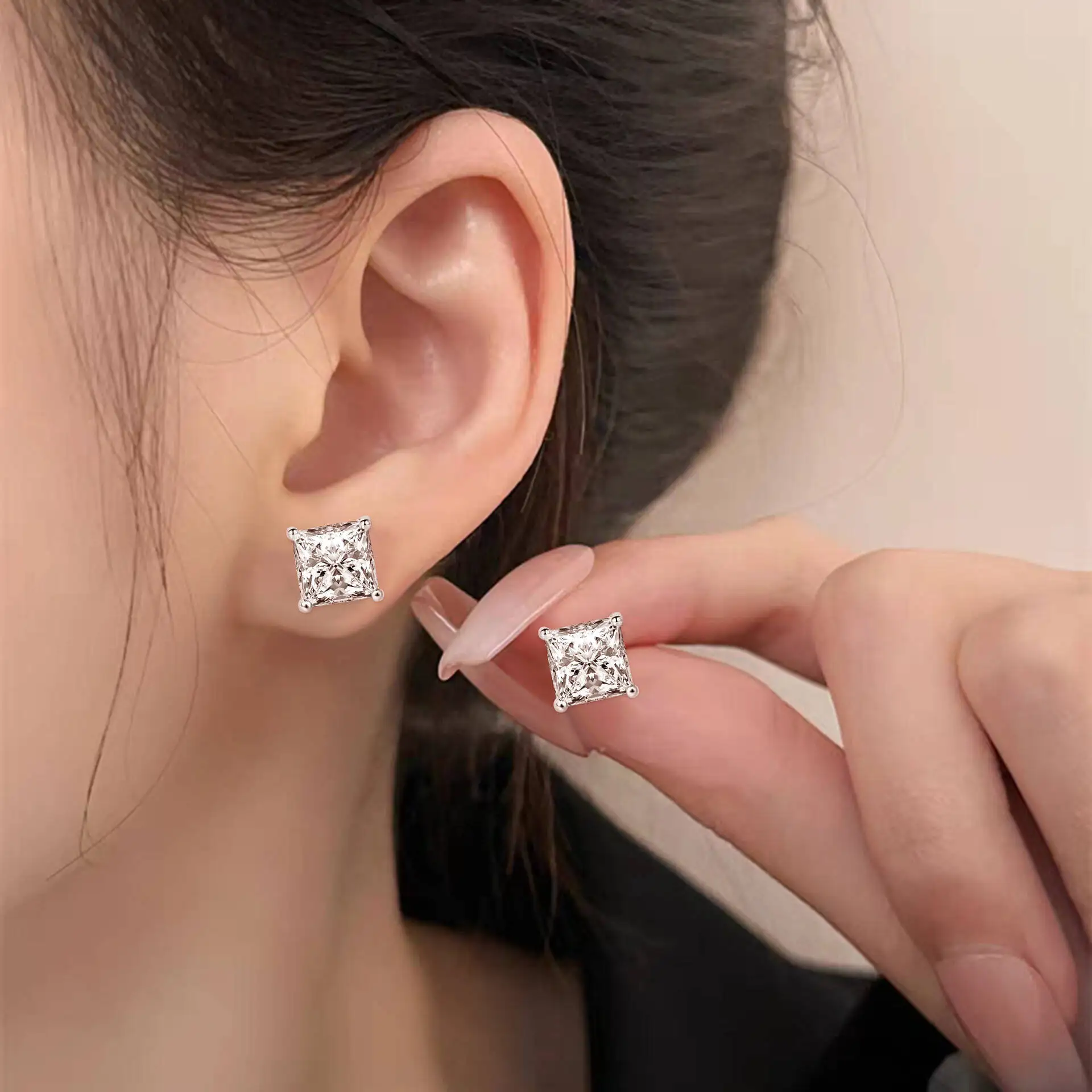 TY Princess Cut 0.4-5CT Moissanite S925 Silver Stud Earrings For Women Men VVS Simulated Dia Ear Studs Sterling Sier Jewelry