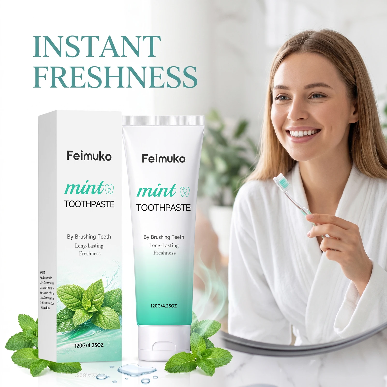 Feimuko Mint Flavor Toothpaste Gently Clean Remove Plaque Stains Long Lasting Freshness Plant Based Brightening Daily Oral Care