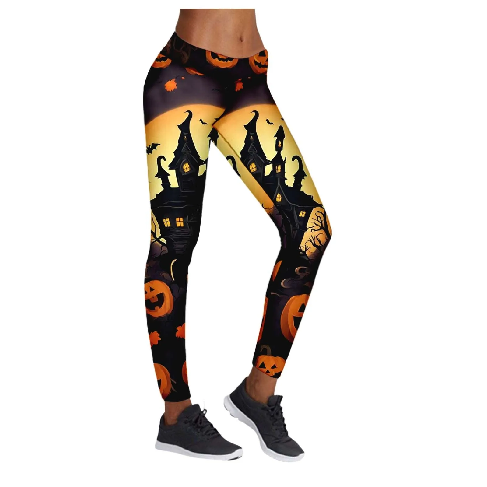 

Women's Sexy Workout Casual 3d Printed Pants Pumpkin Terror Skull Halloween Trousers Slim Leggings Fashion High Waist Long Pants