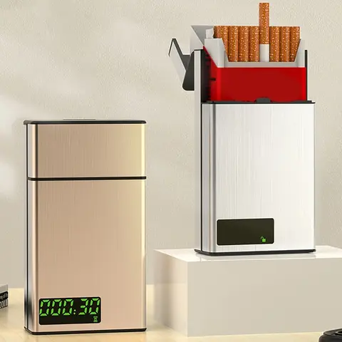 Creative Metal Time Lock Box For Cigarette USB Self-discipline Smart Tobacco Case With LED Display Aided Smoking Cessation