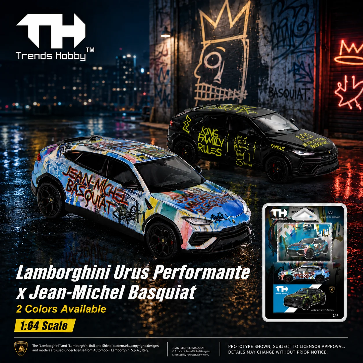 Trends Hobby 1/64 Lamborghini URUS Performante Jane-Michel Basquiat Sport Miniaturmodellauto Freilaufende Räder Druckguss-Kollektion