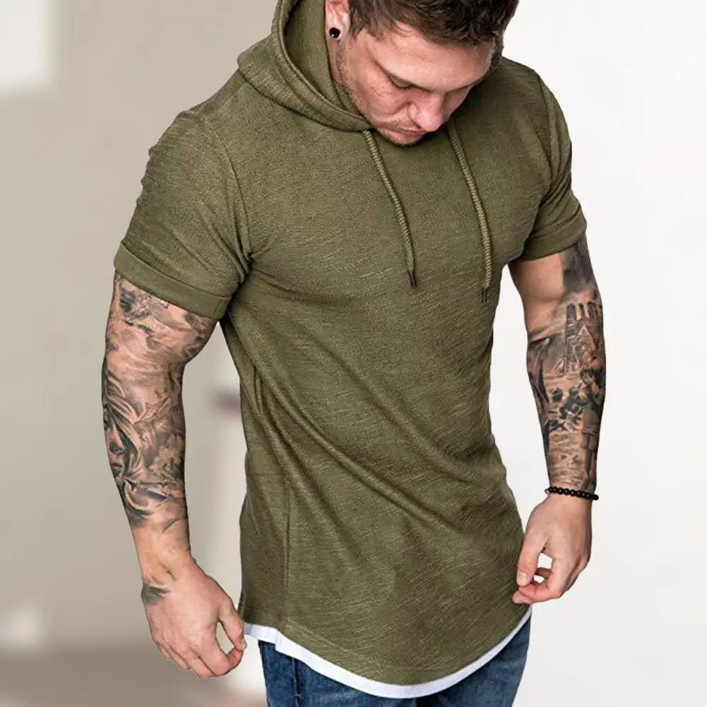 Solid Color Hooded Top Men Tshirts Summer Short Sleeve T shirt for Men Sports Pullovers Tops camiseta hombre футболка мужская