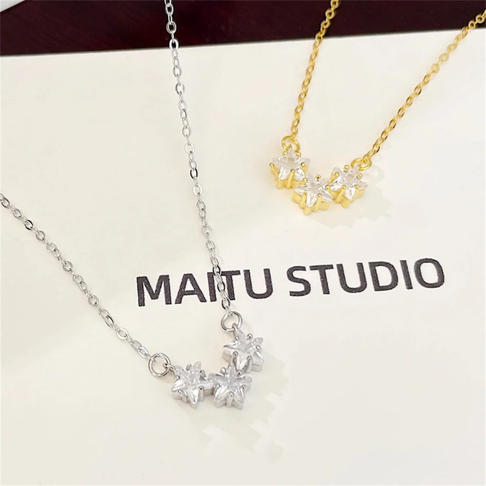 

Корейское женское ожерелье из стерлингового серебра 925 пробы, полностью бриллиантовая звезда реки, минималистичная роскошная цепочка на ключицу