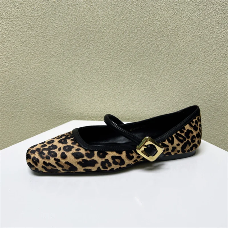 Fashion Women's Flat Shoes Round Toe Leopard Print Casual Shoes Womens Breathable Slip-on Outdoor Soft Mary Jane Shoes Zapatos