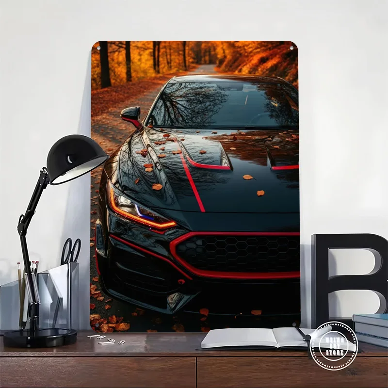 Black and Red in Autumn Car Poster Customized Vintage Metal Signs Wall Art Retro Tin Plaque for Fans Gamer Decoration Room Decor