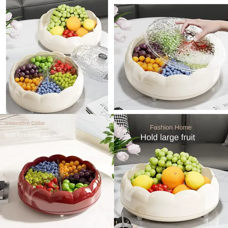 Modern Rotating Candy Fruit Storage Plate Non Toxic Plastic Snack Dish for Living Room Coffee Table Party Dried Fruit Serving