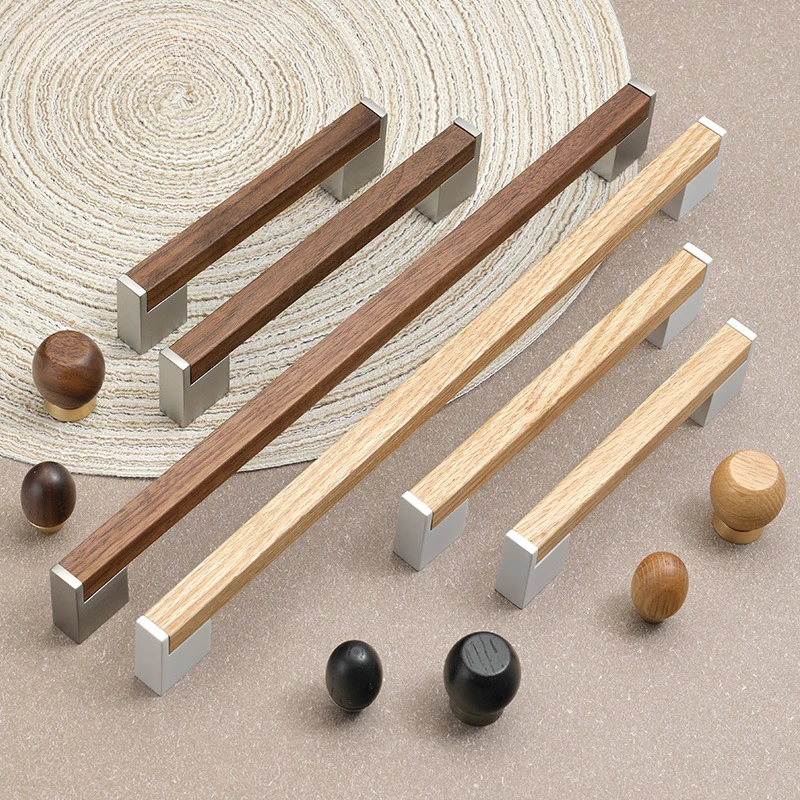 Black Walnut Cabinet Door Handles Wooden Wardrobe Cupboard Pulls Handle Black Oak Drawer Knobs Modern Furniture Hardware 320mm