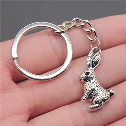 Men Keychain DIY Metal Holder Chain Vintage 2 Colors 29x19mm Rabbit Pendant Keychain