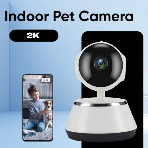 Cámara interior para perros y mascotas, seguridad del hogar 2K con visión nocturna para perros y gatos, Monitor WiFi, asistentes de voz para mascotas humanas