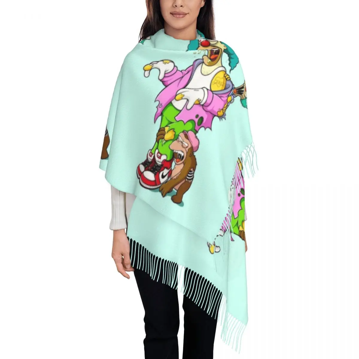 Custom Krusty Wallpaper Tassel Scarf Women Soft Simpsons Shawls Wraps Female Winter Scarves