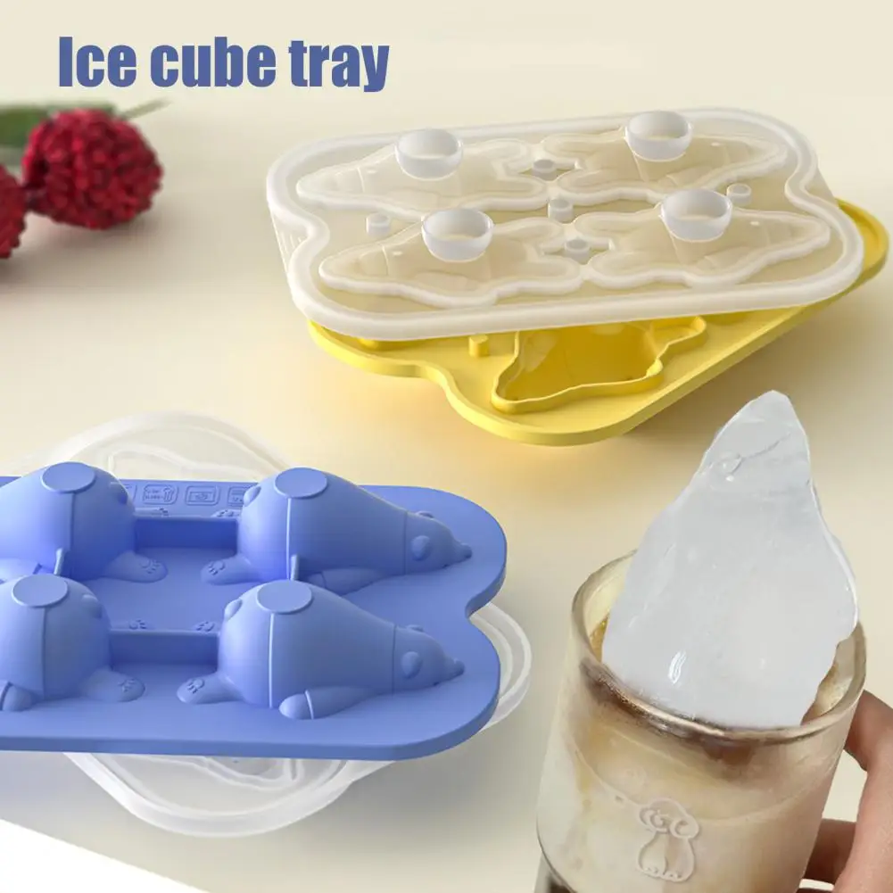 Kitchen Ice Mold for Infants Flexible Silicone Ice Cube Mold with Lid Leak-proof Stackable Ice Tray Lying Bear Shape for Home