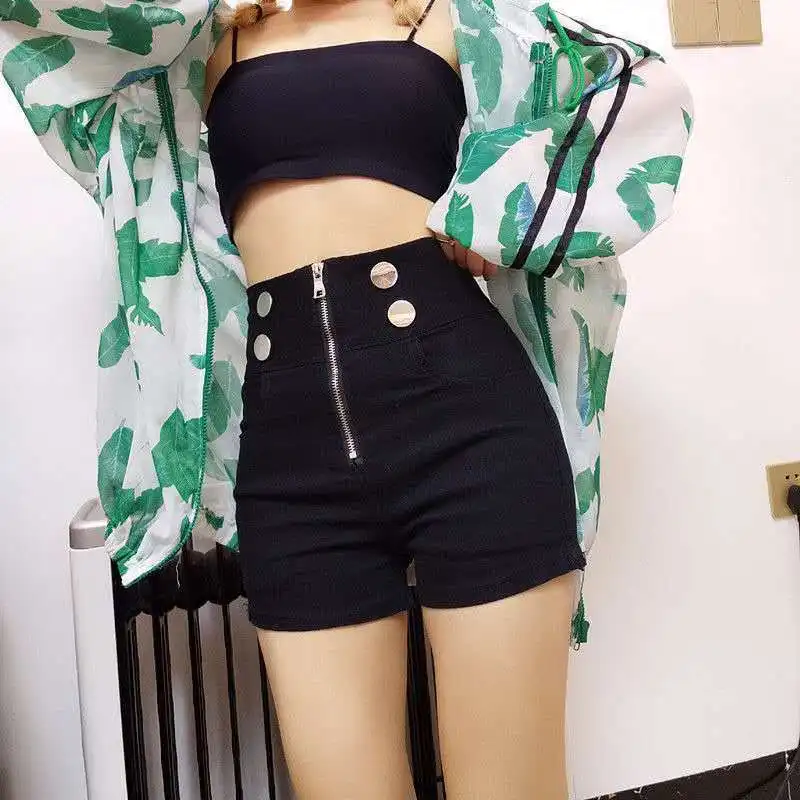 

Женские модные брюки с высокой талией на молнии, широкие штанины, универсальные, маленькие размеры, трендовый дизайн