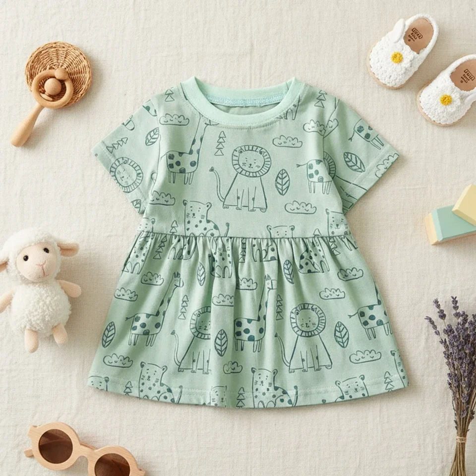 Baby Dress Cartoon Animal Summer Cute Holiday Short Sleeve Princess Kids Girls Clothing