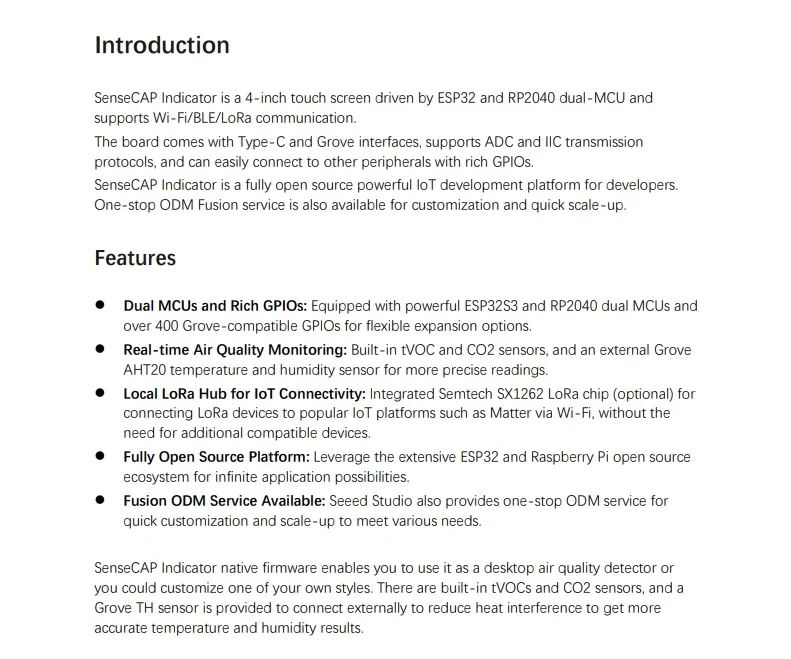 114993071 SenseCAP Indicator + D1Pro (Alpha) 4" Touch Screen ESP32S3 & RP2040 tVOC Sensor CO2 Sensors