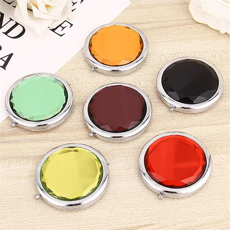 GU270 Luxury Crystal Makeup Mirror Portable Round Folded Compact Mirrors Gold Silver Pocket Mirror Making Up for Personalized