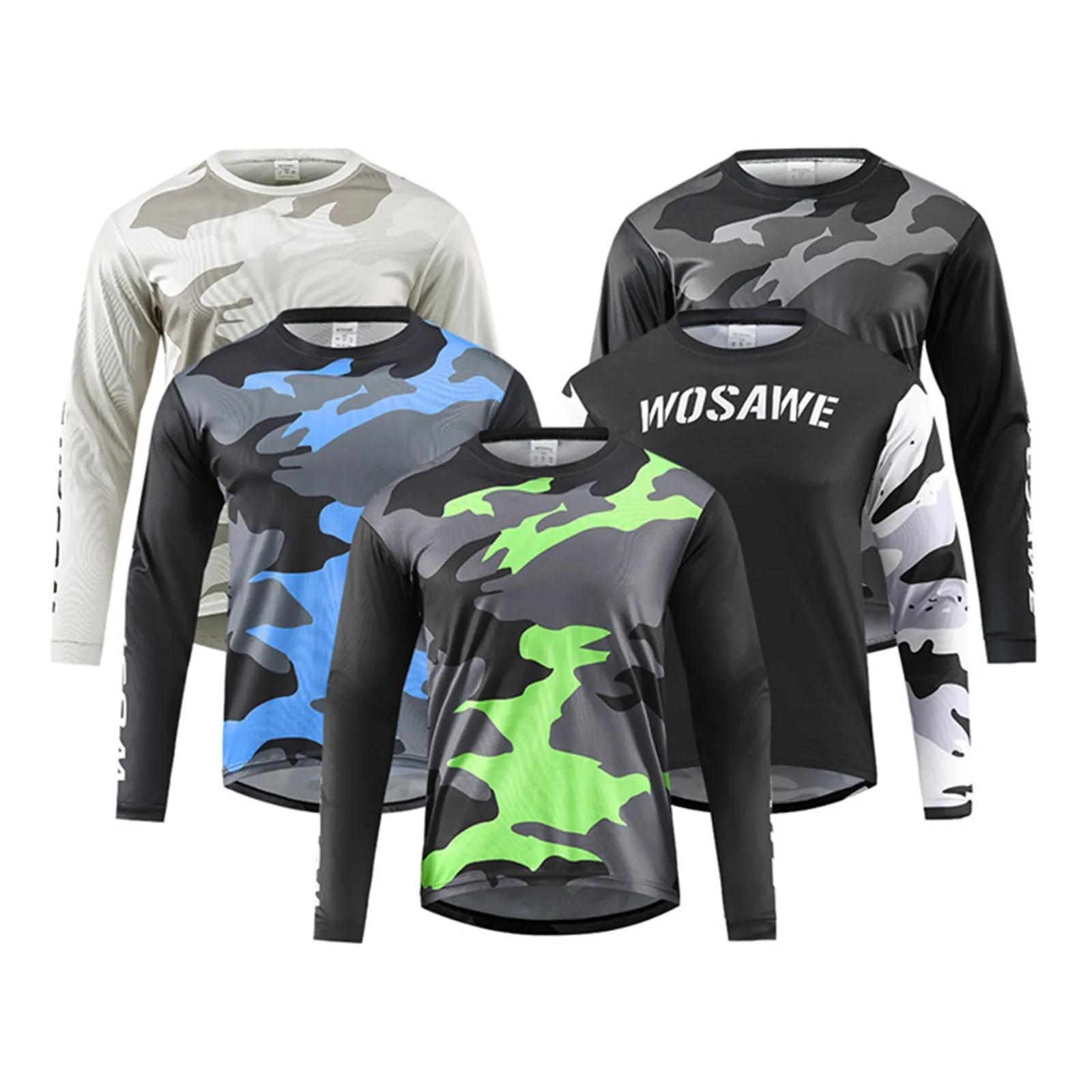 

WOSAWE Camo Print Sports Cycling Jersey Long Sleeve T-Shirts Quick Drying Bicycle Motocross Mtb Downhill Shirts Loose Jerseys