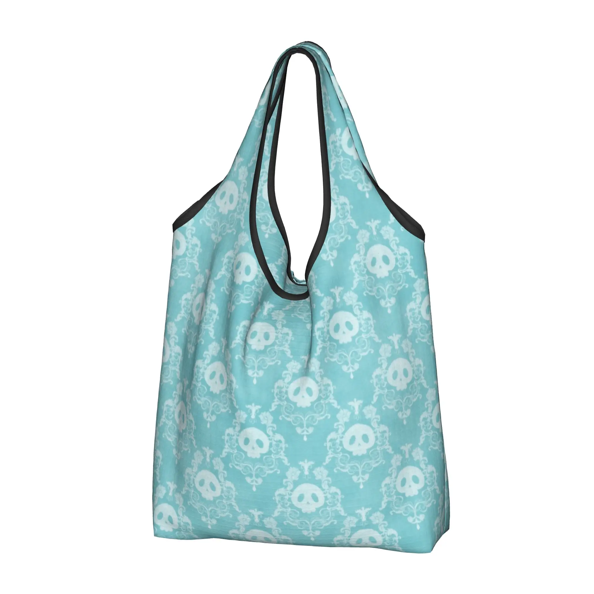 Kawaii Skull Print Shopping Tote Bag Portable Horror Skeleton Death  Groceries Shopper Shoulder Bag