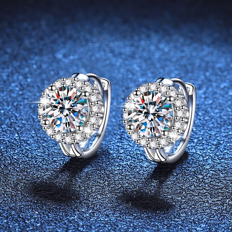 Sparkling Mozambique Diamond Earrings PT950 Platinum D Color Simple Style Sunflower