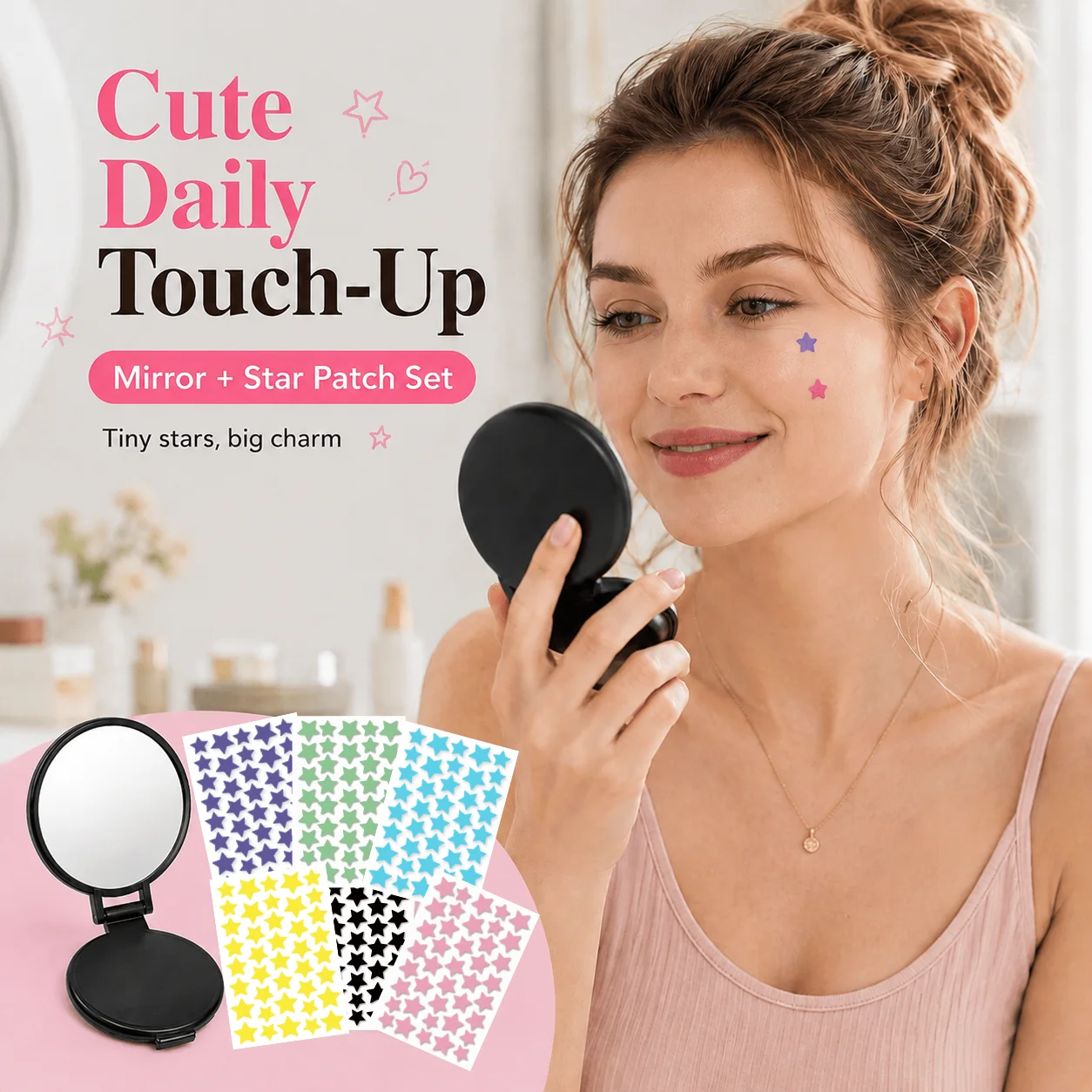 6-Color Star Patch Sheets with Foldable Compact Mirror, Pocket-Size Portable Beauty Set for Travel, Purse and Daily Touch-Ups view 5