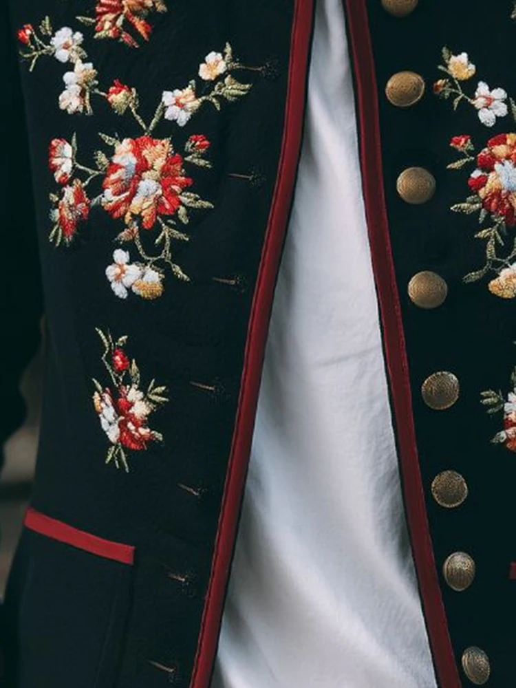 Bohemian Floral Printed Retro Jacket Casual Vintage Elegant Office Lady Fall Stand Collar Coat Long Sleeve Minimalist Outerwear