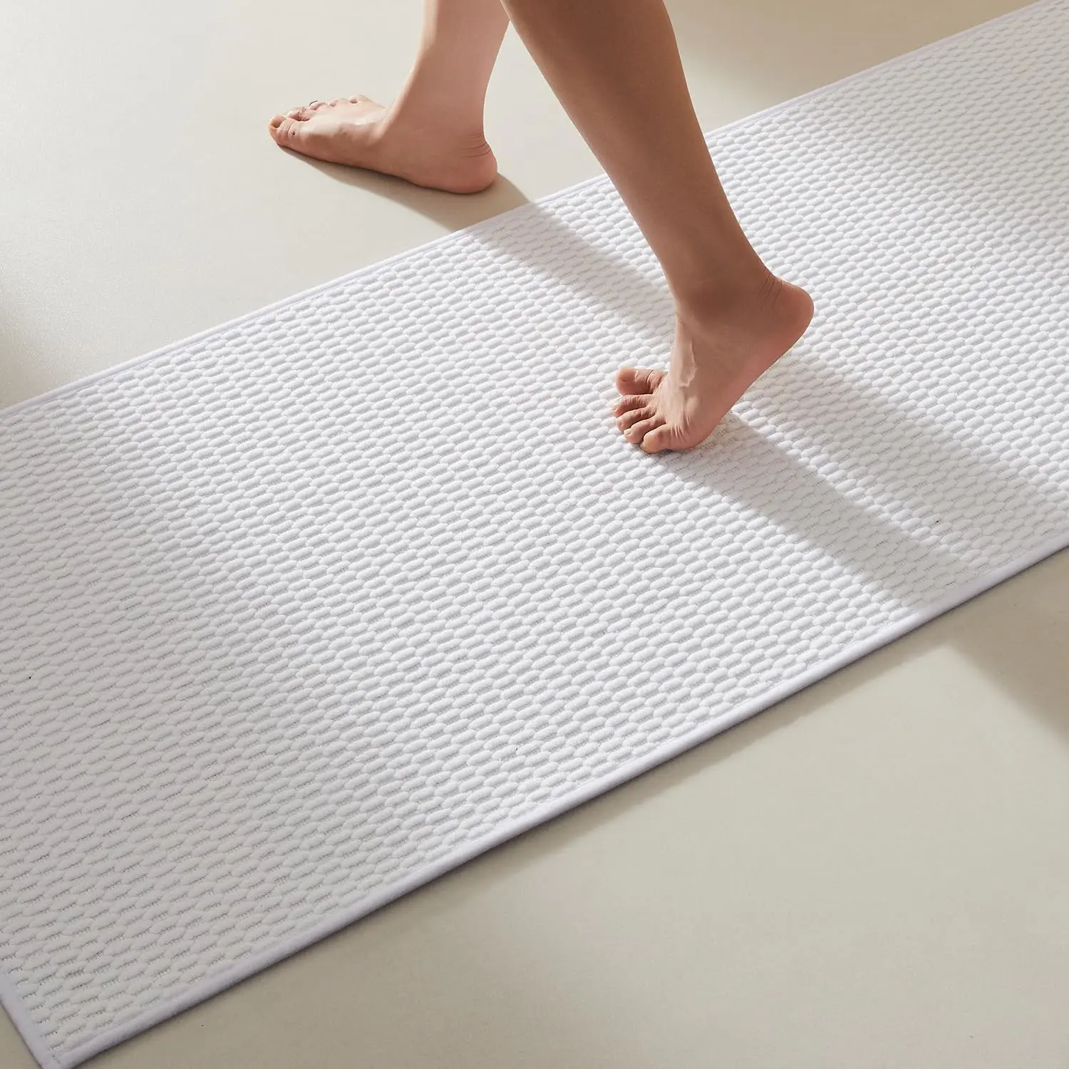 

Bathroom Runner Rug 24x60, Washable Thin Quick Dry Low Pile Non Slip Mat, White