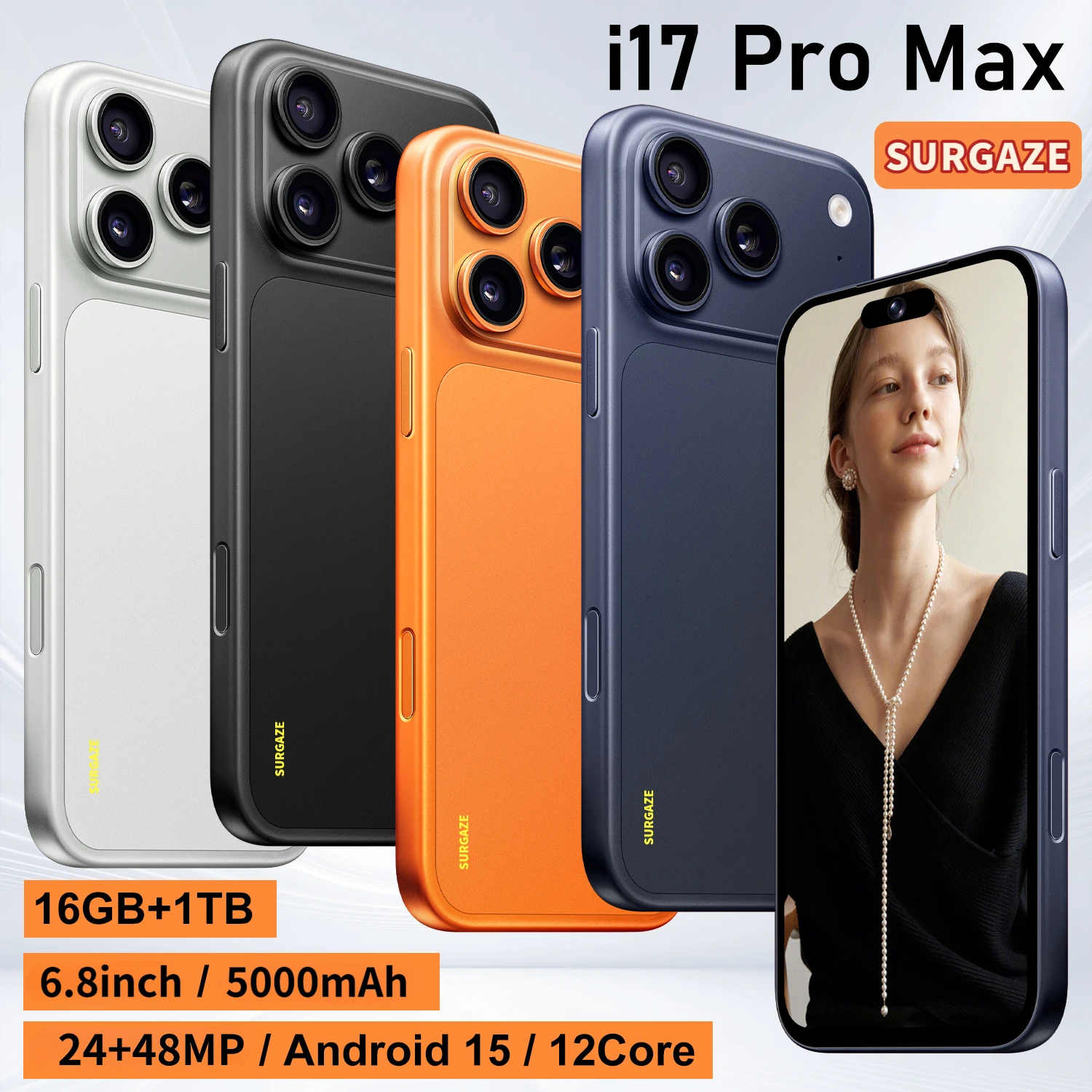 SURGAZE High-Performance I17 Pro Max Smartphone 16GB+1TB 5000mAh Android15 4G 5G Dual SIM Global Version Mobile Phone Arrival