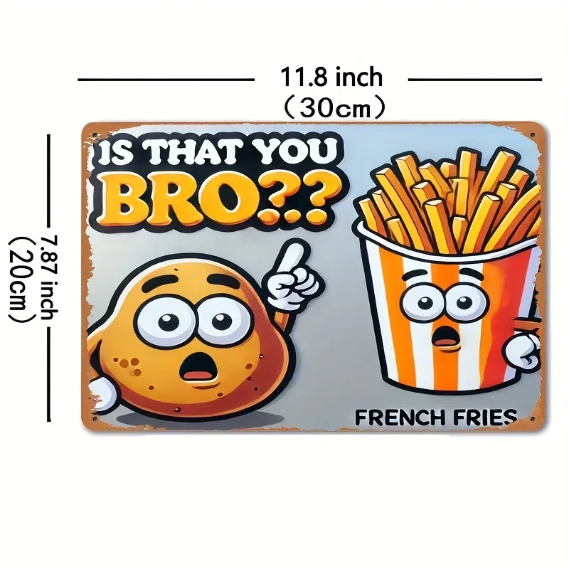 CIFBUY Funny French Fries Aluminum Wall Art Waterproof Wear Resistant Round for Cafe Bar Apartment Restaurant Living Room Decor