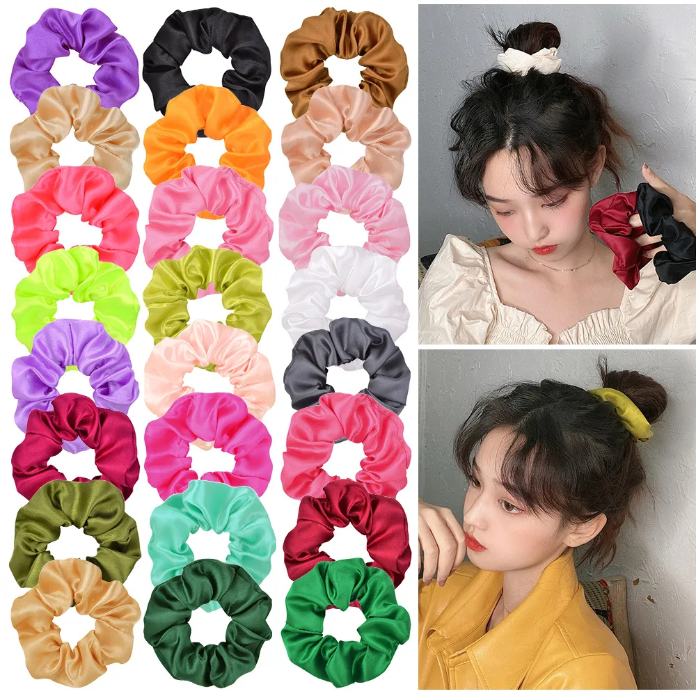 

10PCS Women Satin Scrunchies Elastic Handmade Hair Bands Ponytail Holder Hair Ties Girls Solid Color Headband Hair Accessories