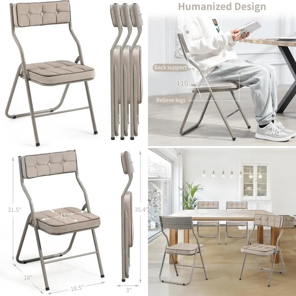 

Padded Folding Chairs 4-Pack - Cushioned, Portable Folding Dining Chairs for Kitchen, Extra Seating for Guests