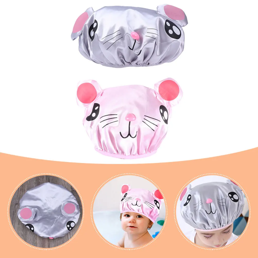

2pcs Kids Cap Children Bathing Hat Shower Cap Of Kids Reusable Peva Cartoon Sleep Wash Face Shampoo Bathtub Use